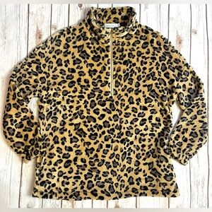 Amaryllis Leopard Cheetah Fleece 3/4 Zip Pullover Sweatshirt Size S Small